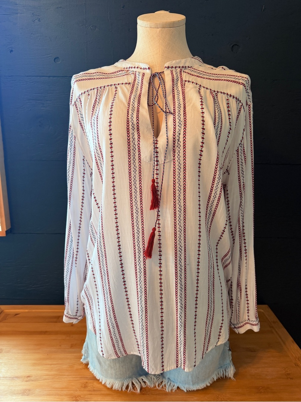 Rails Emily Braided Stripe long sleeve blouse - red, white and blue details S